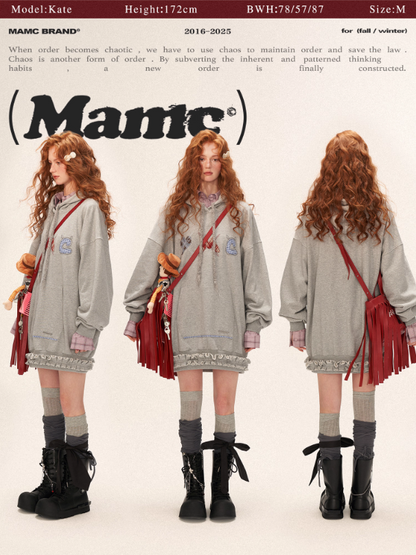 MAMC - Plaid Patch Embroidered Hoodie Dress WE808 - GRAY