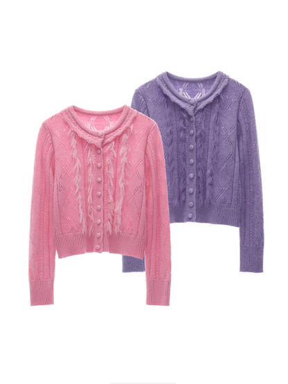 MAMC - Ruffled Collar Knit Cardigan (Soft Pink)