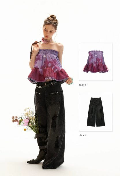 Moonlit Lavender Floral Mesh Tube Top WE929