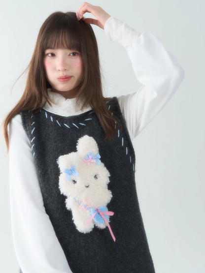 罐头士多所 - "Snowland Friends" Knit Vest Dress – Removable Plush