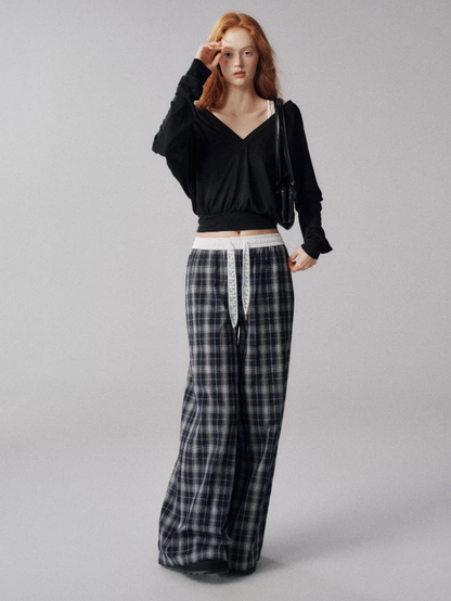 "水波温柔" V-Neck Batwing Sleeve Knit Cardigan Set (Black)