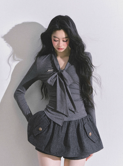 少也眼 Suzy Inspired Minimal Korean V-Neck Slim Fit Long Sleeve Top