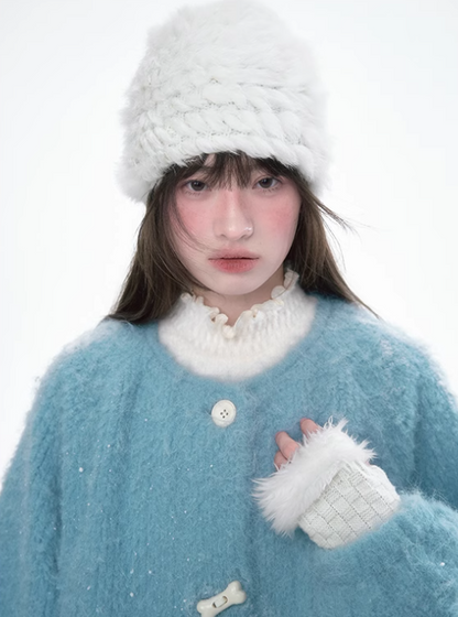 Frosted Blue Contrast-Fur Quilted Wool Coat BH2024456