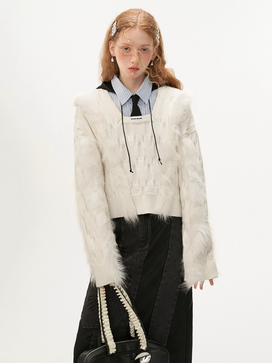 MAMC - Soft Fluff-Trimmed Knit Sweater