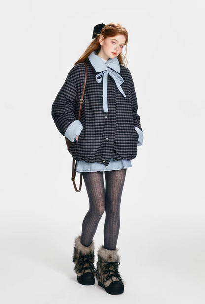 "Misty Reverie" Reversible Vintage Plaid Down Jacket