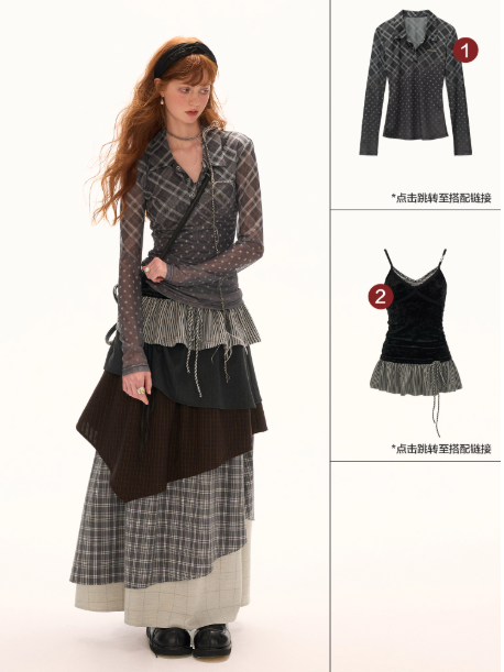 MAMC - Multi-Layered Plaid Maxi Skirt (Black)