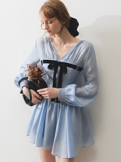 "晴天湖边" Lakeside Serenity Tencel Bow-Tie Dress
