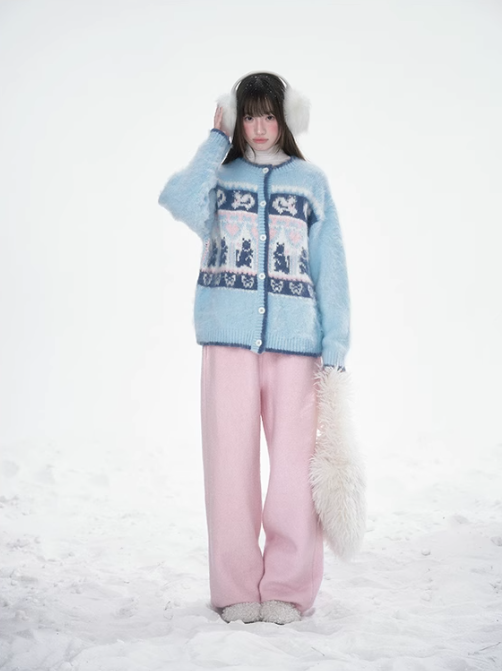 雪邦譚 - Blue Cat Pattern Cardigan