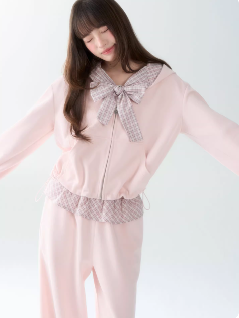 罐头士多所 - Pink Plaid Bow Hoodie & Jogger Set – Preppy Girl Matching Loungewear