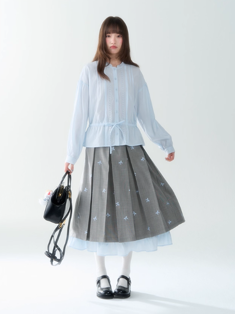 罐头士多所 - "Blue Whisper" Ruffled Collar Lace Shirt