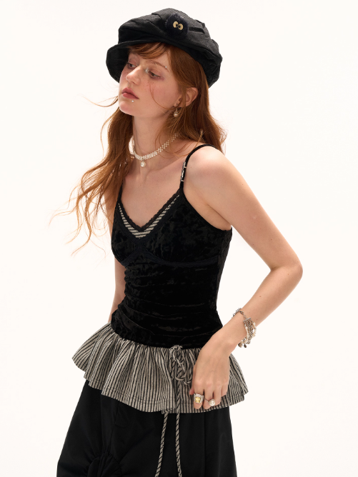 MAMC - Black Velvet Faux Two-Piece Tank Top