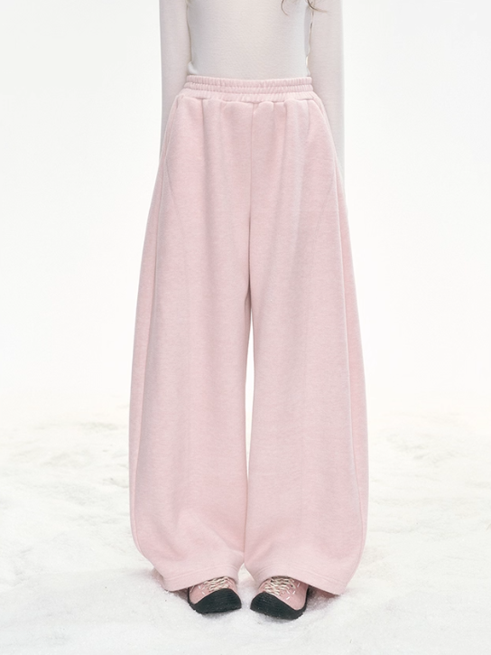 "Winter Bloom" Embroidered Knit Lounge Pants – White & Pink LL2025334