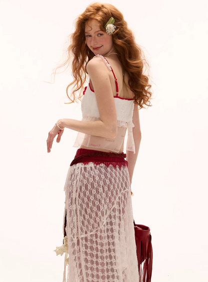 MAMC - White Sheer Lace Layering Apron – Adjustable Tie-Waist Summer Overlay