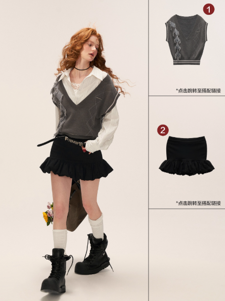 MAMC - Layered Striped Waist-Cinched White Shirt WE727