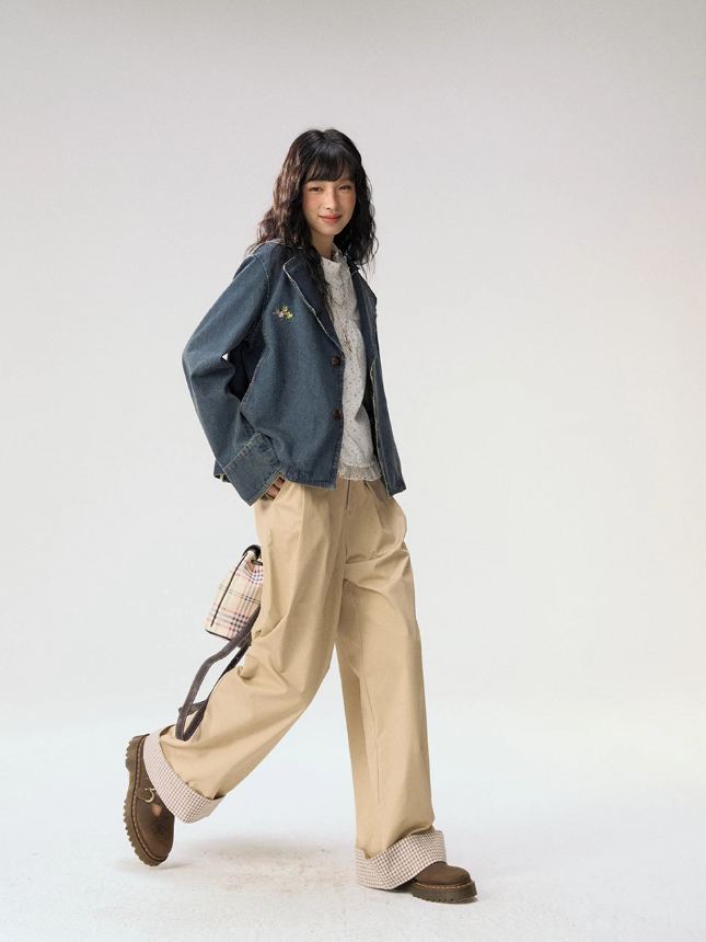 [CAN] "Wildflower Echoes" Vintage Indigo Denim Set (Jacket / Flared Pants / Midi Skirt)