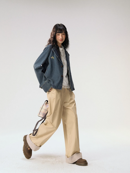 [CAN] "Wildflower Echoes" Vintage Indigo Denim Set (Jacket / Flared Pants / Midi Skirt)