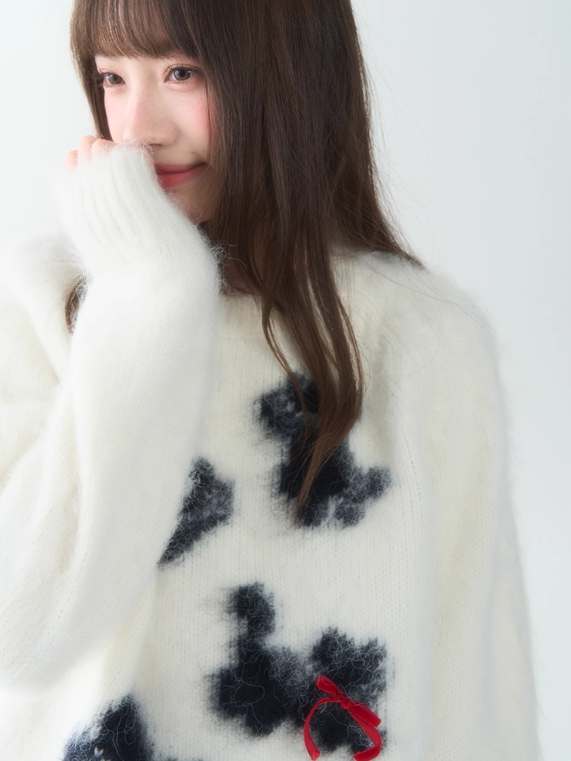 罐头士多所 - "Fuzzy Cat Whimsy" Knit Pullover Sweater LL2025193