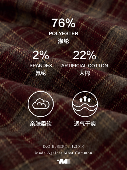 MAMC - Burgundy Grunge Off-Shoulder Plaid Dress