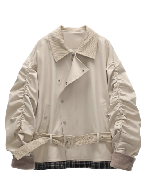 MAMC - Light Gray Corduroy Collar Plaid Patch Jacket WE848