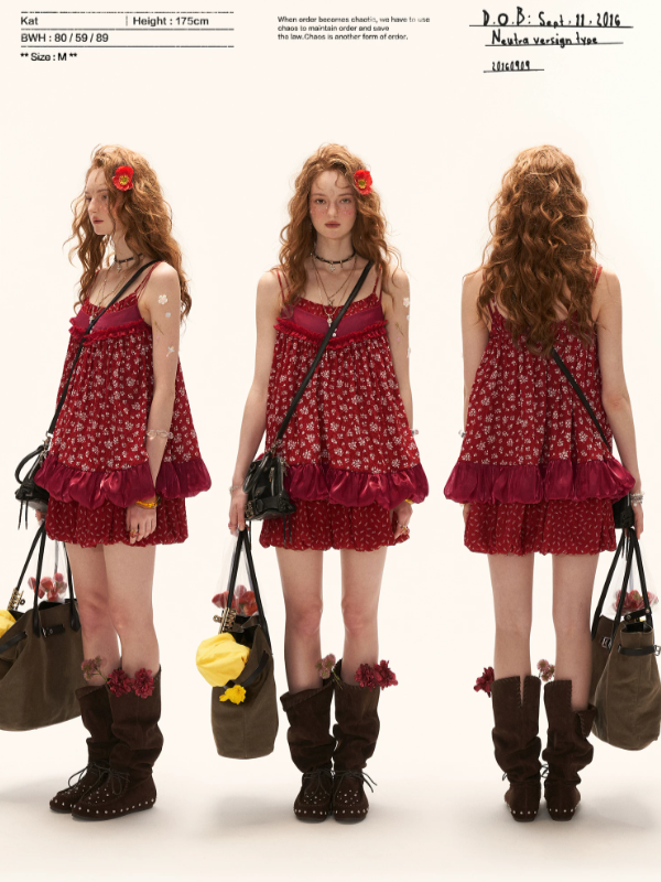 "Retro Rouge Mood" Floral Cami Top & Mini Dress Set WE975