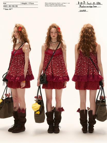 "Retro Rouge Mood" Floral Cami Top & Mini Dress Set WE975
