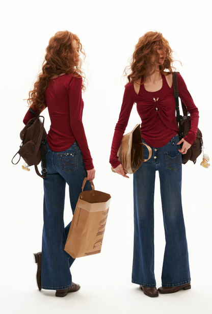 MAMC - Tencel Halter Ruched Layered Top (Red / Orange)