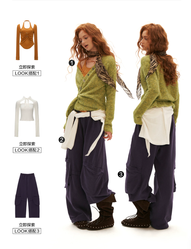 MAMC - Green Textured Cross-Tie Waist Knit Sweater
