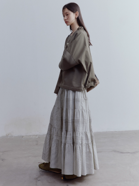 FUSSED Gray-Brown Green Reversible Patchwork Pullover Top FOF-25SS144a