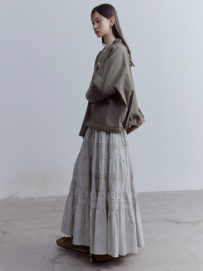 FUSSED Gray-Brown Green Reversible Patchwork Pullover Top FOF-25SS144a