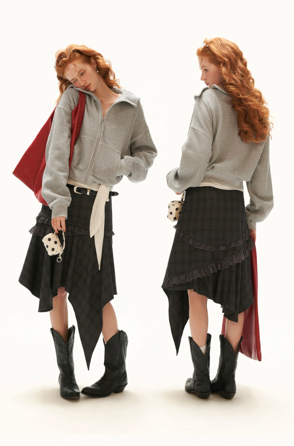 MAMC - Gray Textured Knit Cropped Jacket with Adjustable Snap Collar