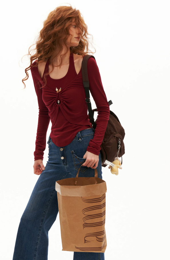 MAMC - Tencel Halter Ruched Layered Top (Red / Orange)