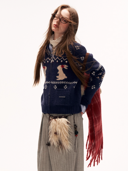 MAMC - Cozy Snowflake Bunny Knit Cardigan – Blue WE873
