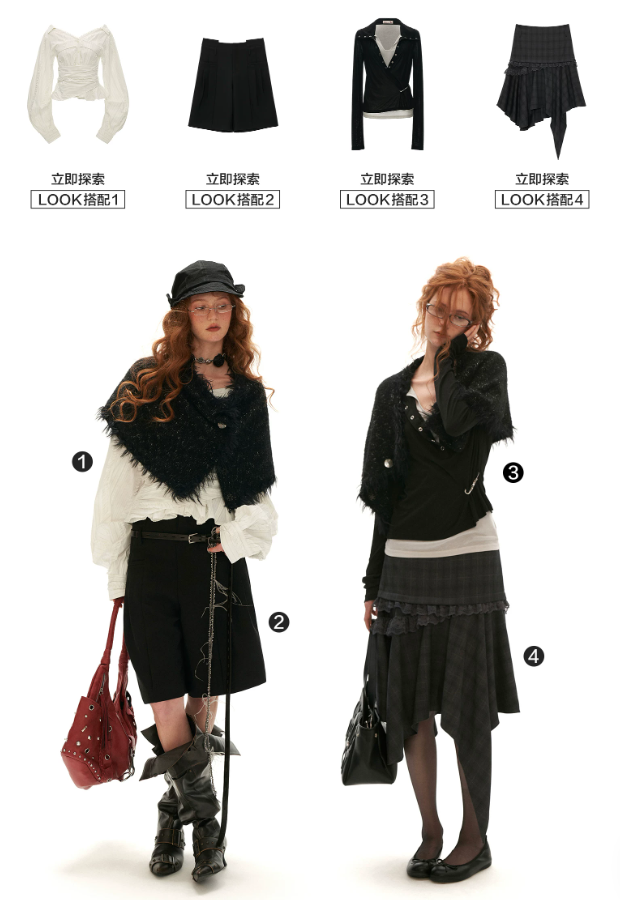 MAMC - Textured Two-Way Knit Scarf & Shawl with Long-Hair Fringe (Black / White)