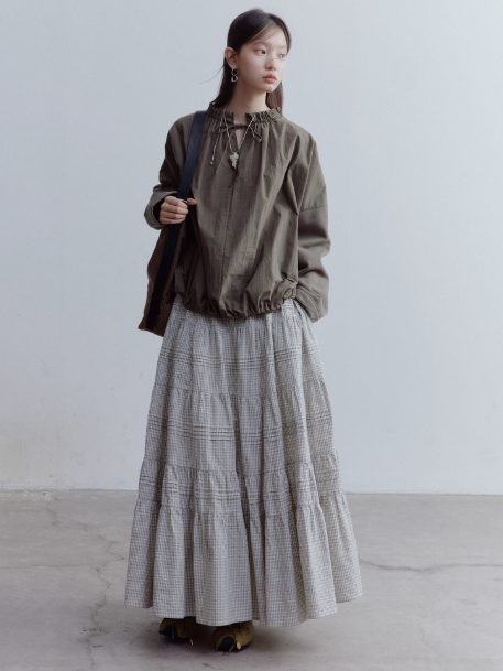FUSSED Gray-Brown Green Reversible Patchwork Pullover Top FOF-25SS144a
