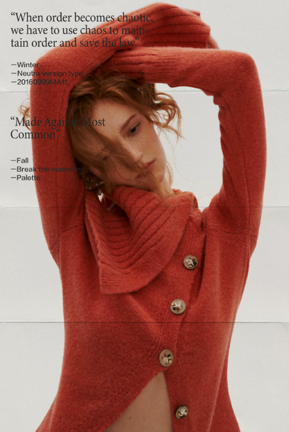 MAMC - Recycled Airy-Knit Fitted Turtleneck Sweater (Orange / Brown)