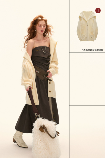 MAMC - Dark Academia Layered Strapless Midi Dress