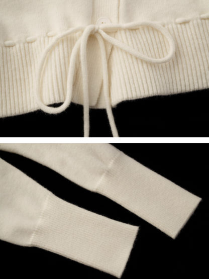 MAMC - Off-Shoulder Rose Button Knit Cardigan (Classic White)