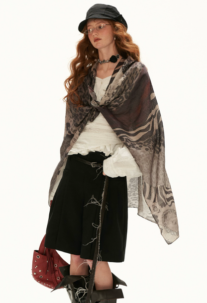 MAMC - Leopard Print & Zebra Stripe Textured Scarf Shawl