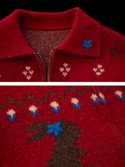 MAMC - Cozy Snowflake Bunny Knit Cardigan – Red WE873