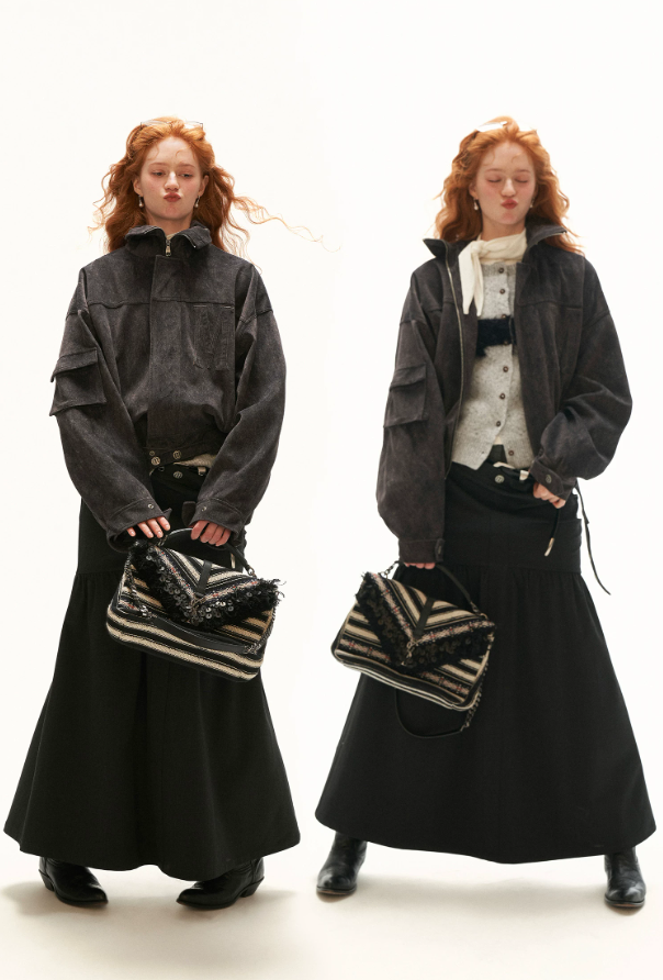 MAMC - Gray Faux-Horsehair Textured Cropped Jacket with Metal Snap Collar