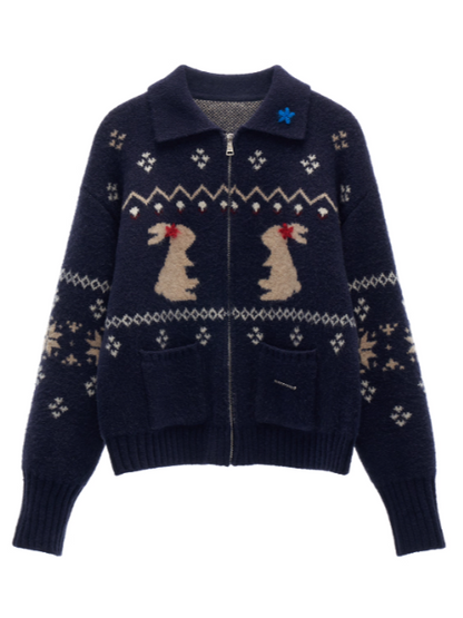 MAMC - Cozy Snowflake Bunny Knit Cardigan – Blue WE873