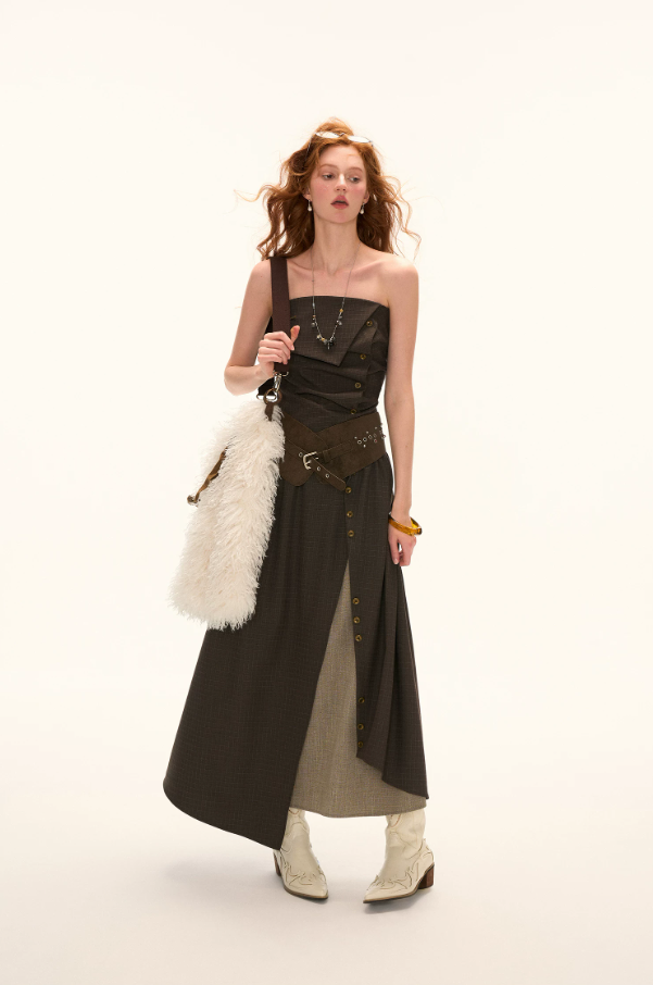 MAMC - Dark Academia Layered Strapless Midi Dress