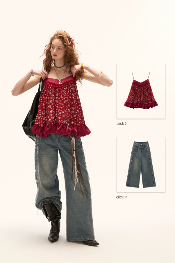 MAMC - "Retro Rouge Mood" Floral Cami Top & Mini Dress Set WE975