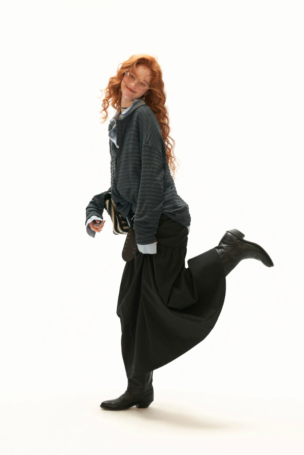 MAMC - Gray Textured Sheer Henley Long Sleeve Top