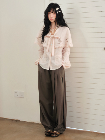 DAILY ARTIST - “Soft Pink Notes” Pink Vintage Tencel Lace Cape Blouse