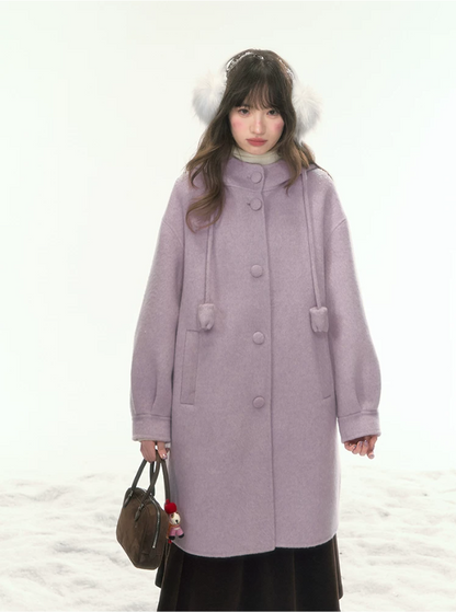 [CAN] “Soft Mist Tulip” Purple Long Hooded Wool Coat WW2025446