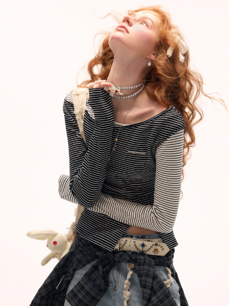 MAMC - Slim Fit Striped Two-Tone Top
