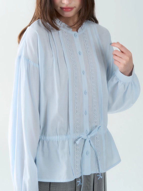 罐头士多所 - "Blue Whisper" Ruffled Collar Lace Shirt