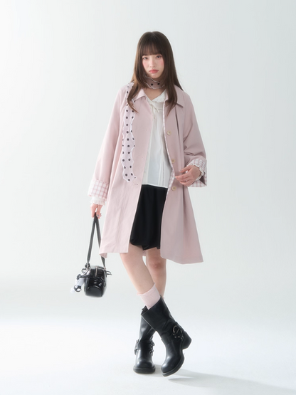 罐头士多所 - Peach Cream Plaid Trench Coat
