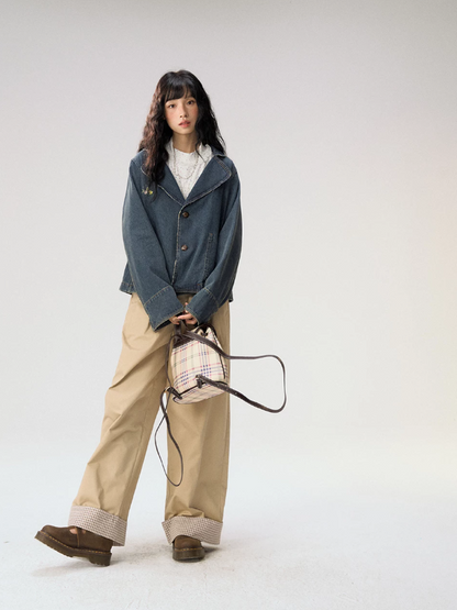 [CAN] "Wildflower Echoes" Vintage Indigo Denim Set (Jacket / Flared Pants / Midi Skirt)